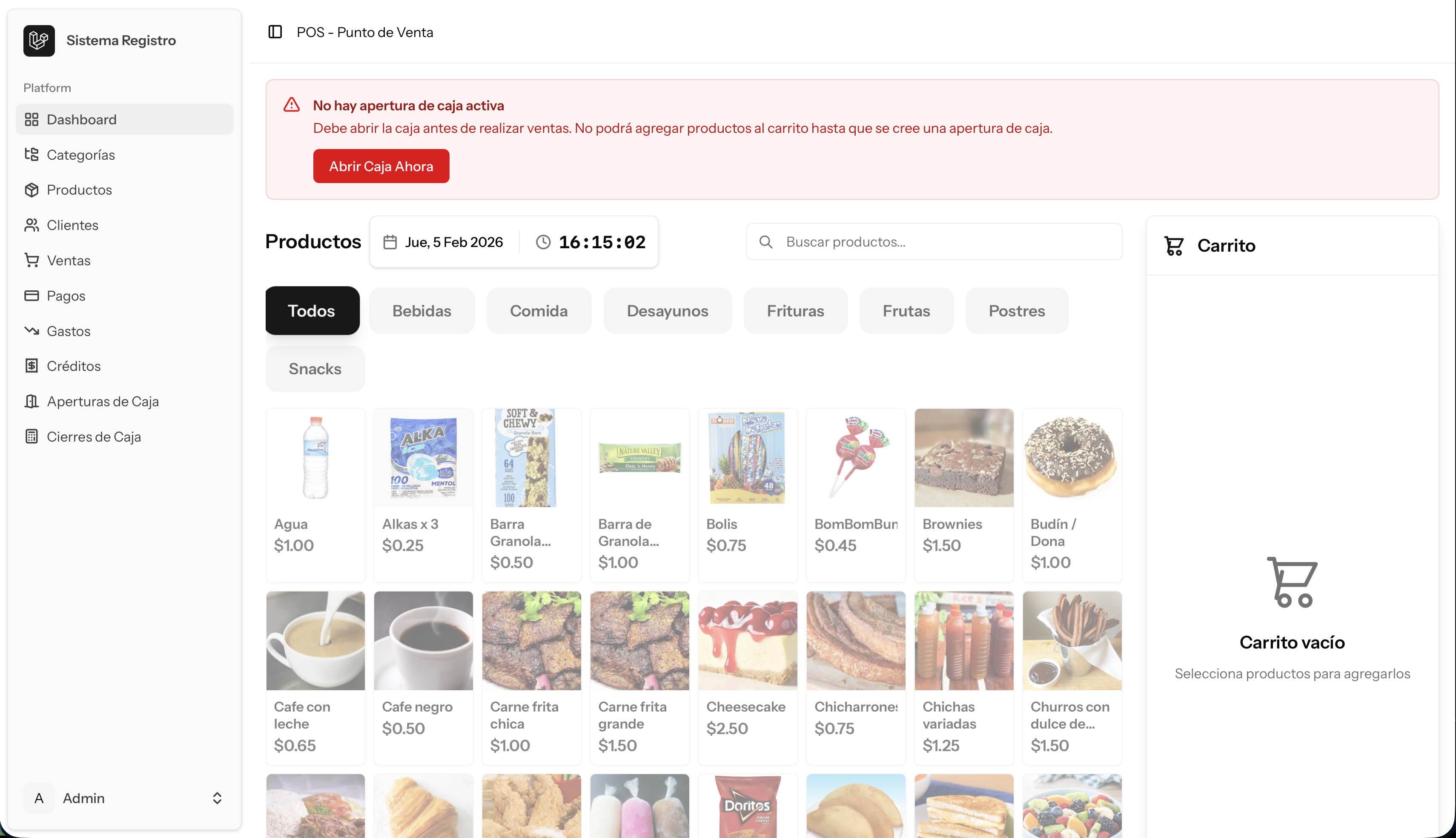 Punto de venta para estudiantes